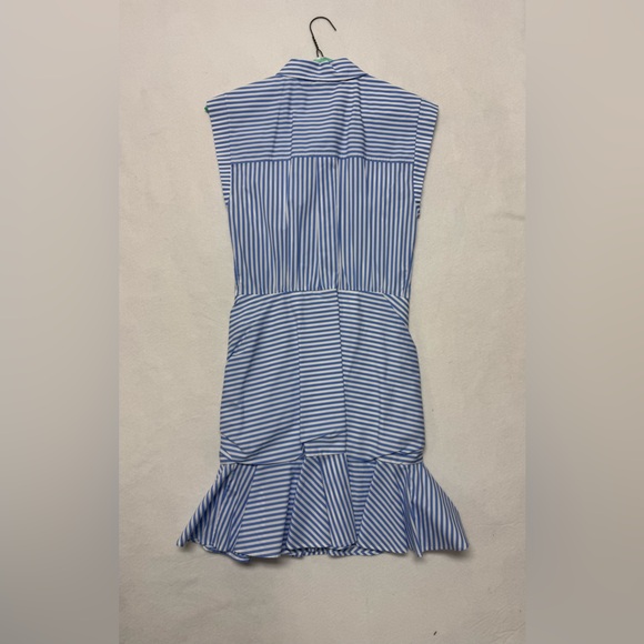 Veronica Beard Bell ruched striped cotton-blend poplin mini shirt dress - Picture 5 of 11
